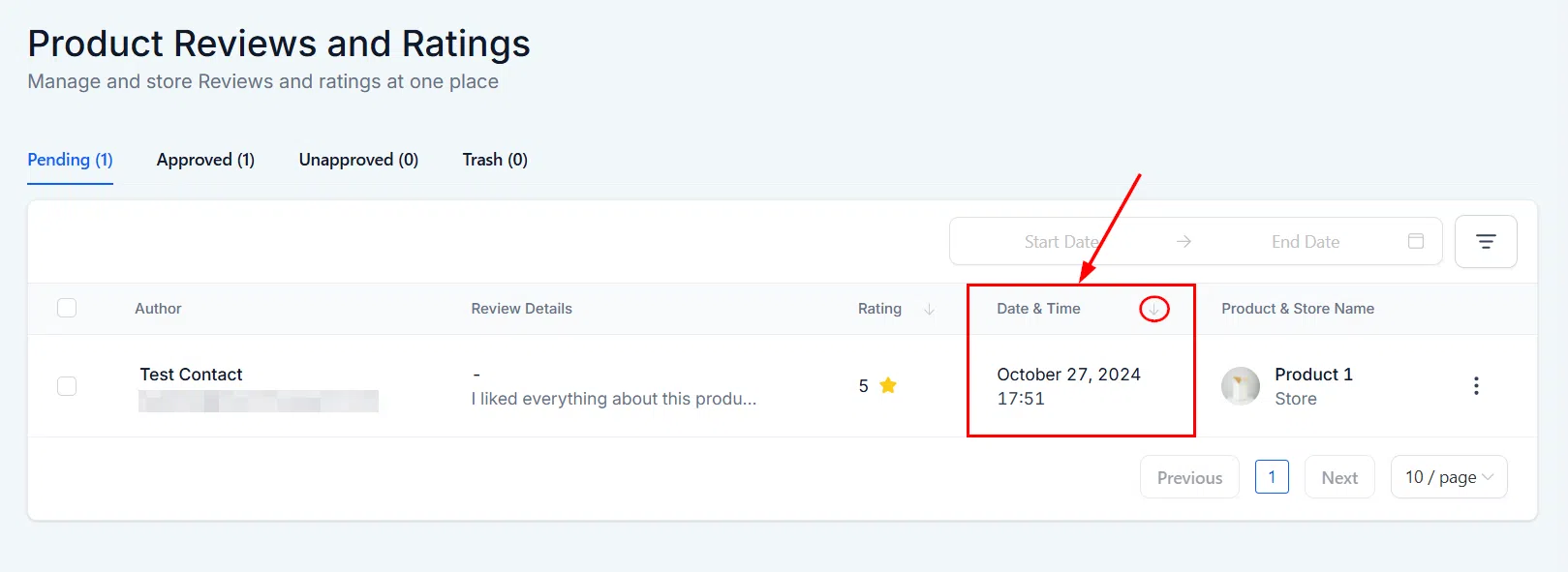 Growth360 Products - review date and time column