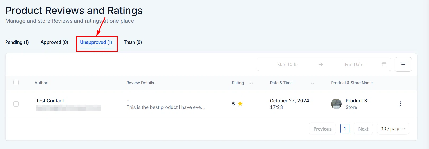 Growth360 Products - unapproved reviews tab