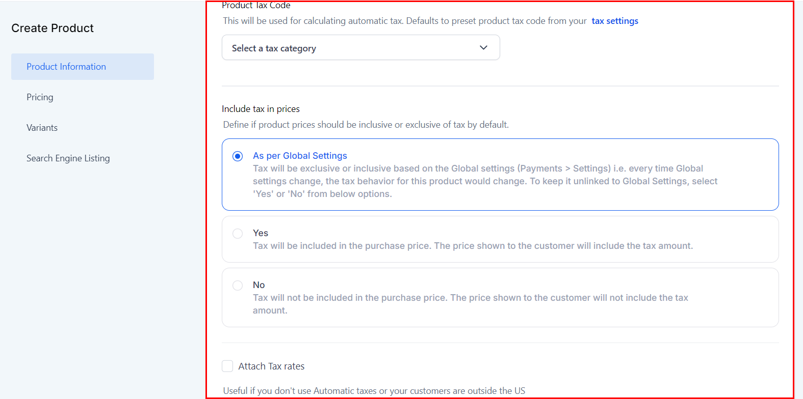 Growth360 Products - tax settings
