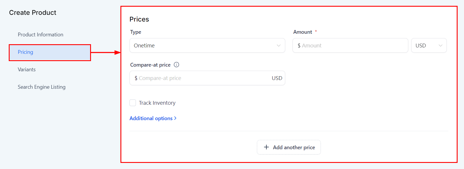 Growth360 Products - pricing fields