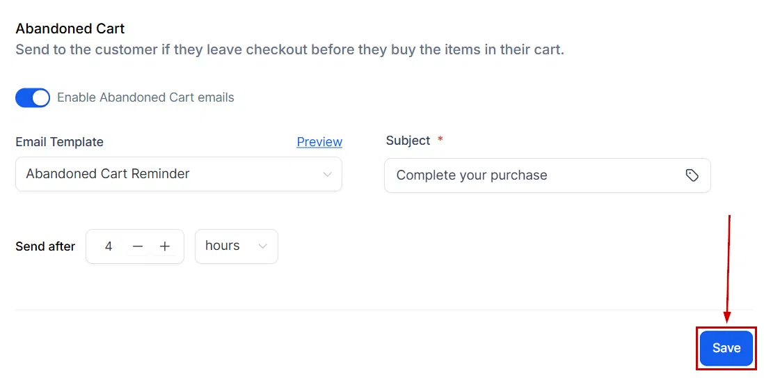 Growth360 Payment Settings - save abandoned cart settings