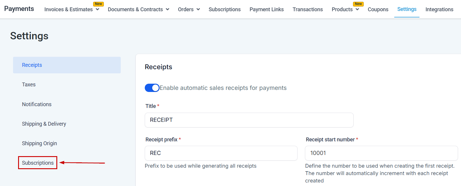 Growth360 Payment Settings - subscription settings tab