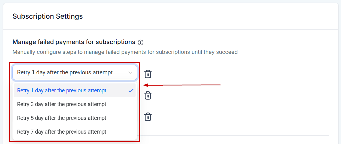 Growth360 Payment Settings - enable payment retries