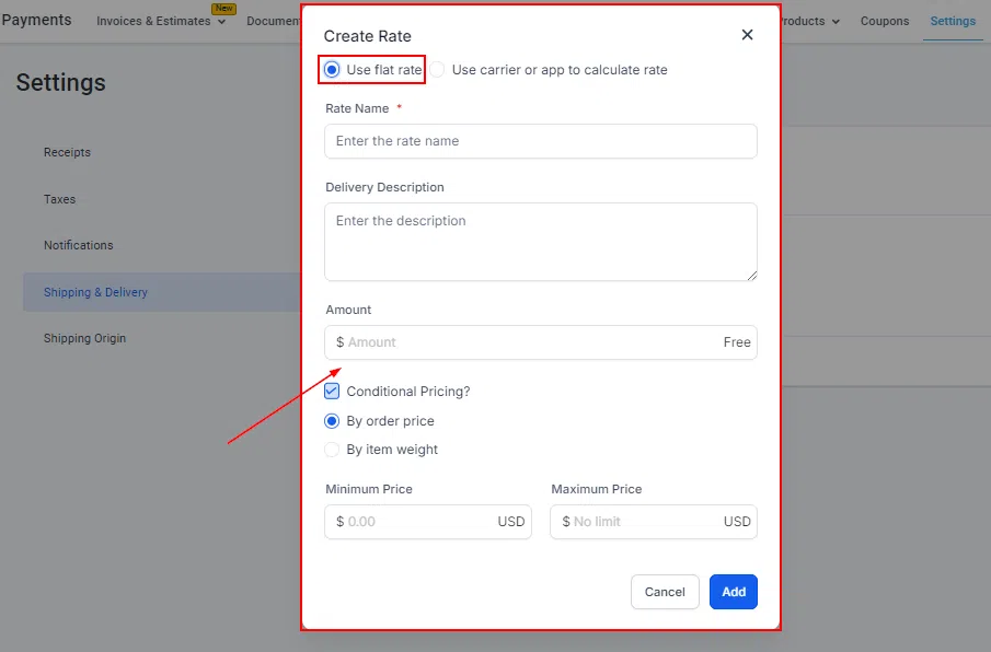 Growth360 Shipping Settings - flat rate and cart value rate options