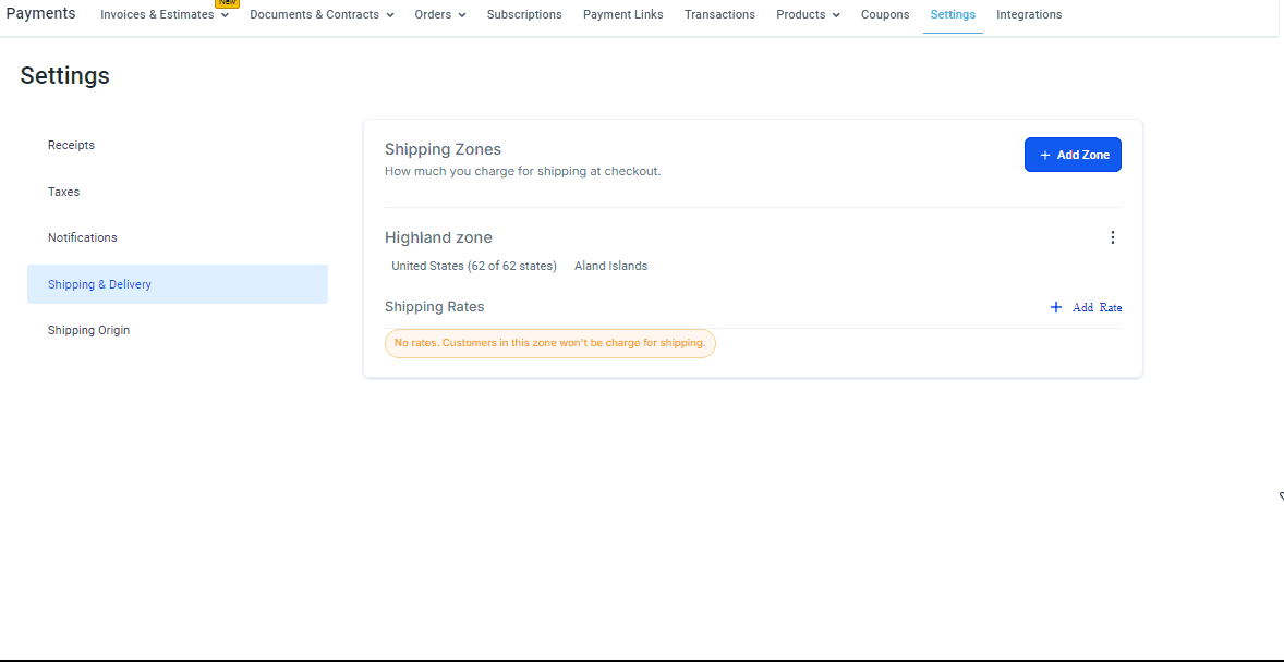 Growth360 Shipping Settings - delivery rates displayed at checkout