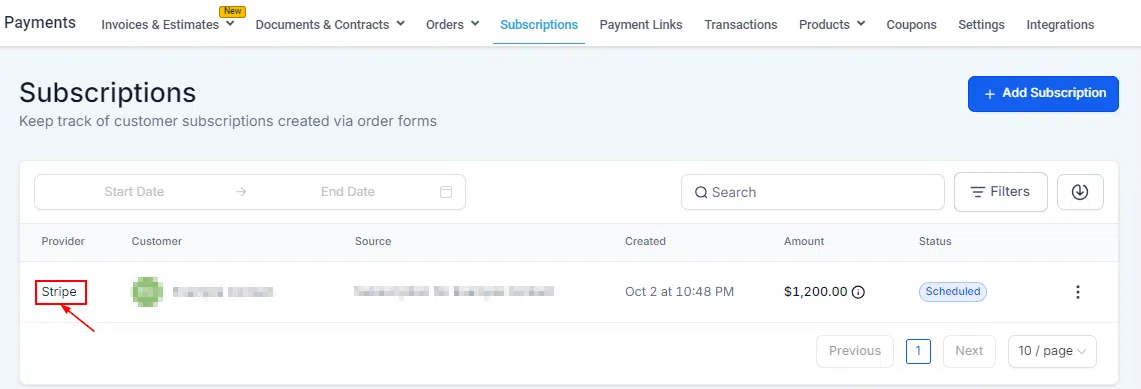 Growth360 Subscriptions - subscription detail view