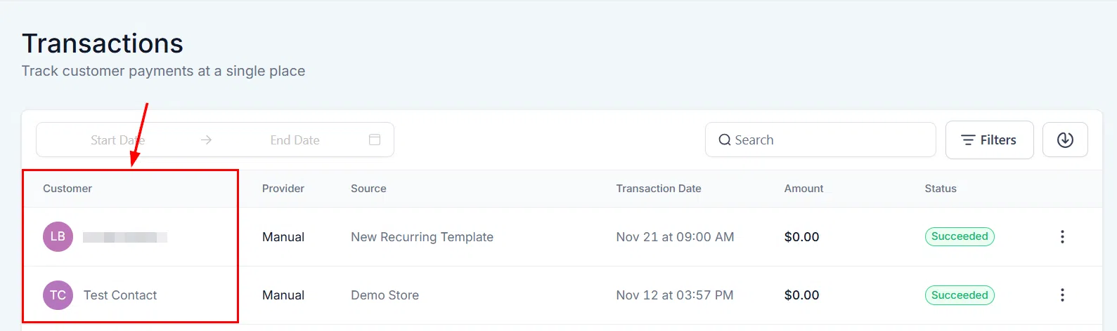 Growth360 Transactions - customer filter