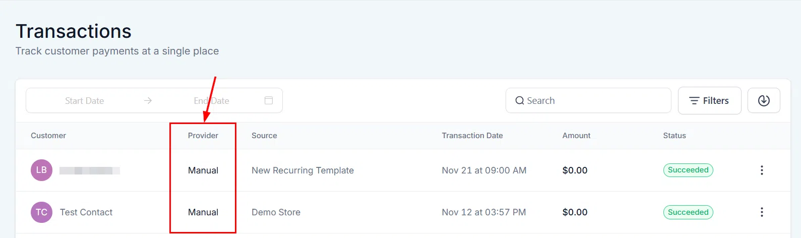 Growth360 Transactions - provider filter