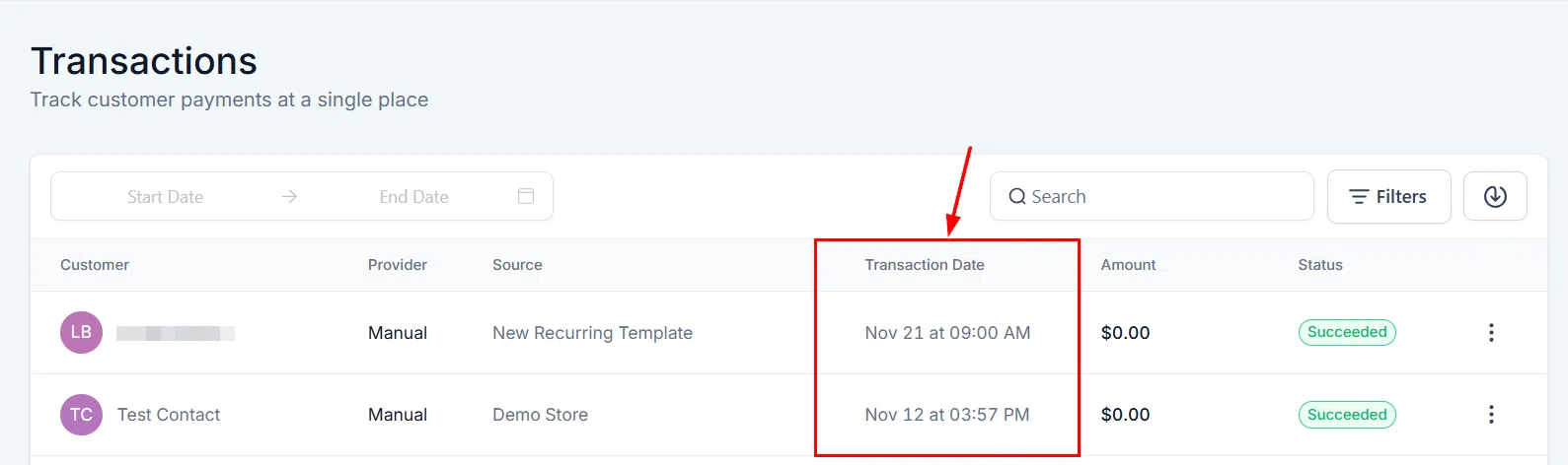 Growth360 Transactions - date column filter