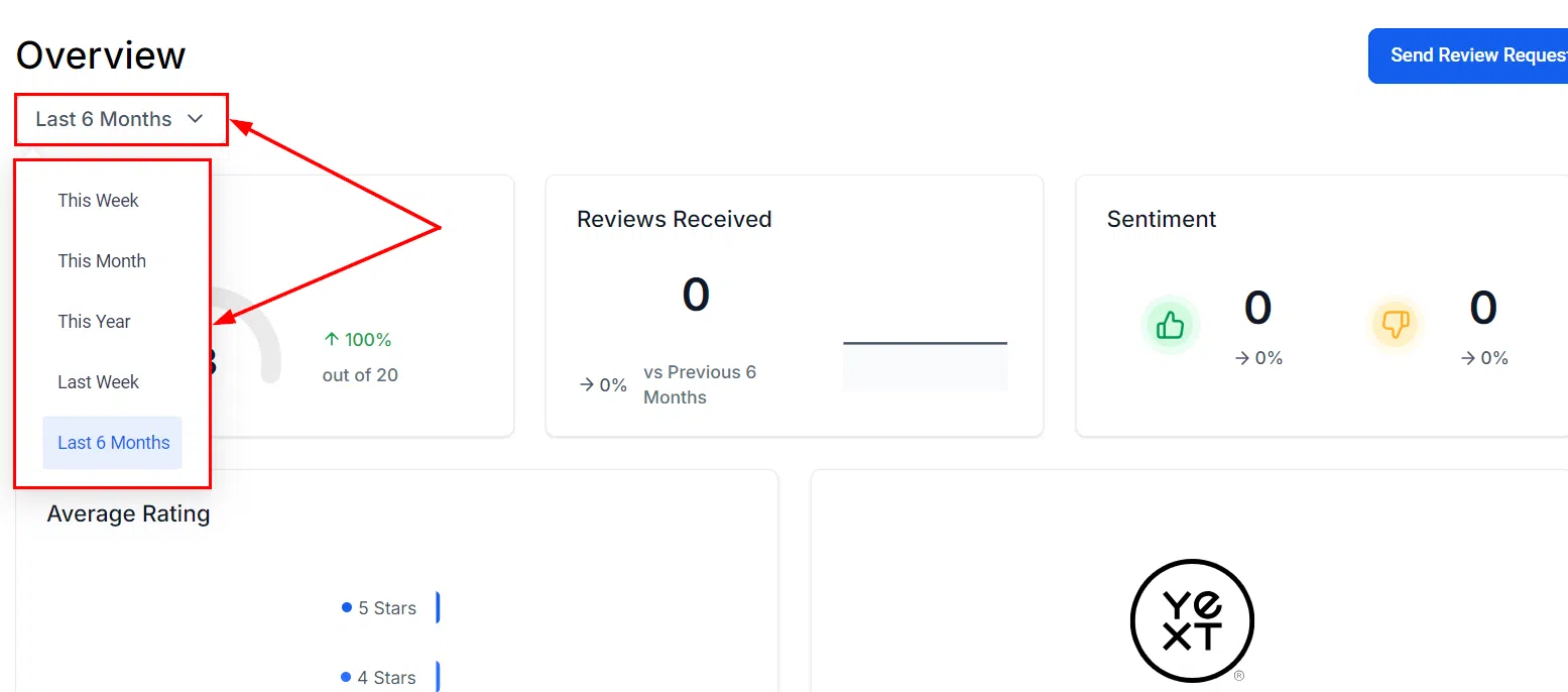 Growth360 Reputation - date range selector