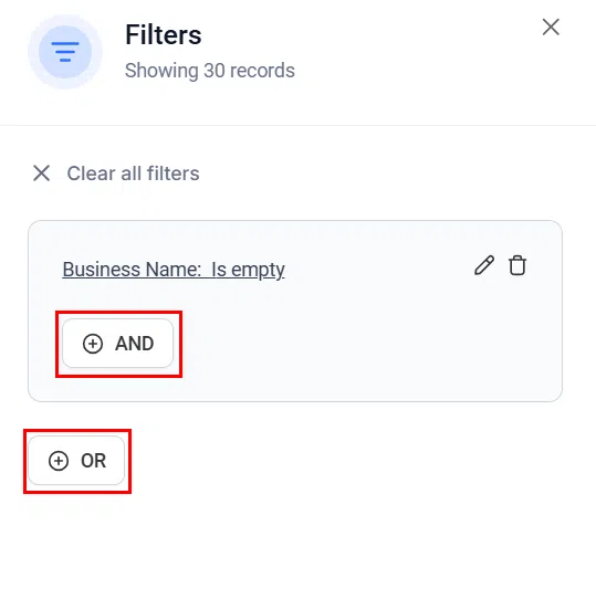 Growth360 Smart Lists - AND OR logic selector