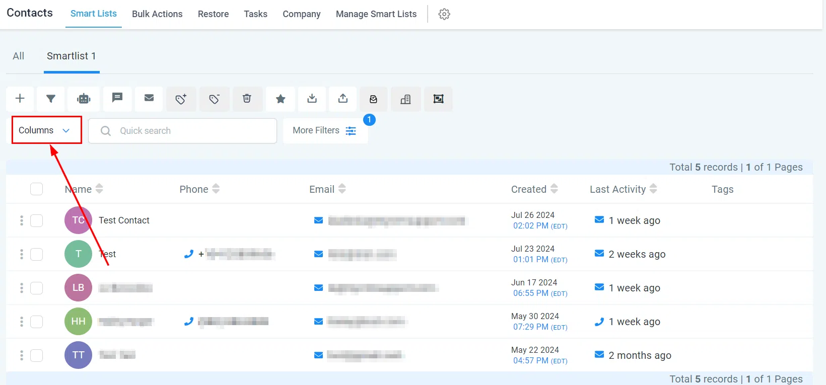 Growth360 Smart Lists - Customise columns