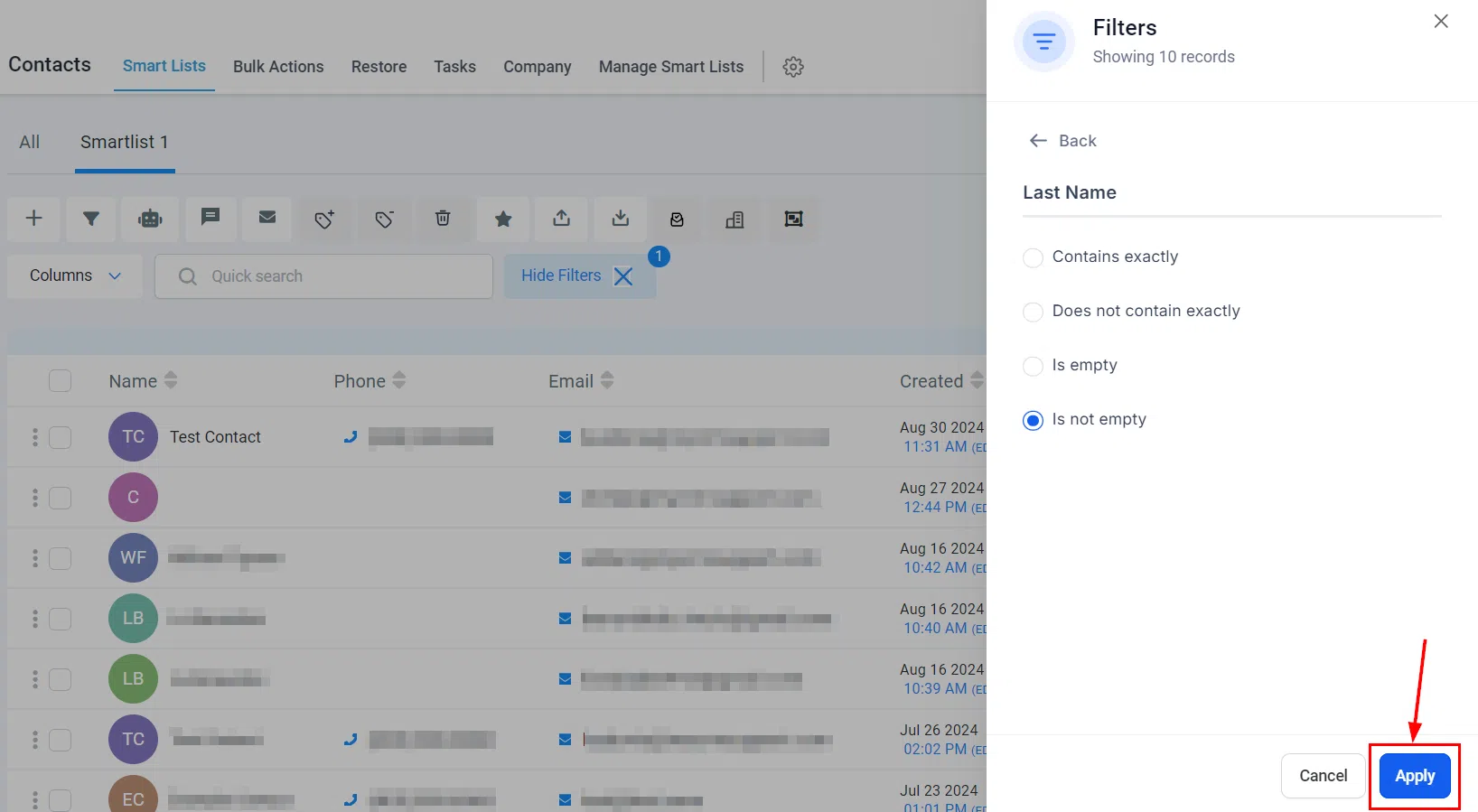 Growth360 Smart Lists - Apply filter when editing