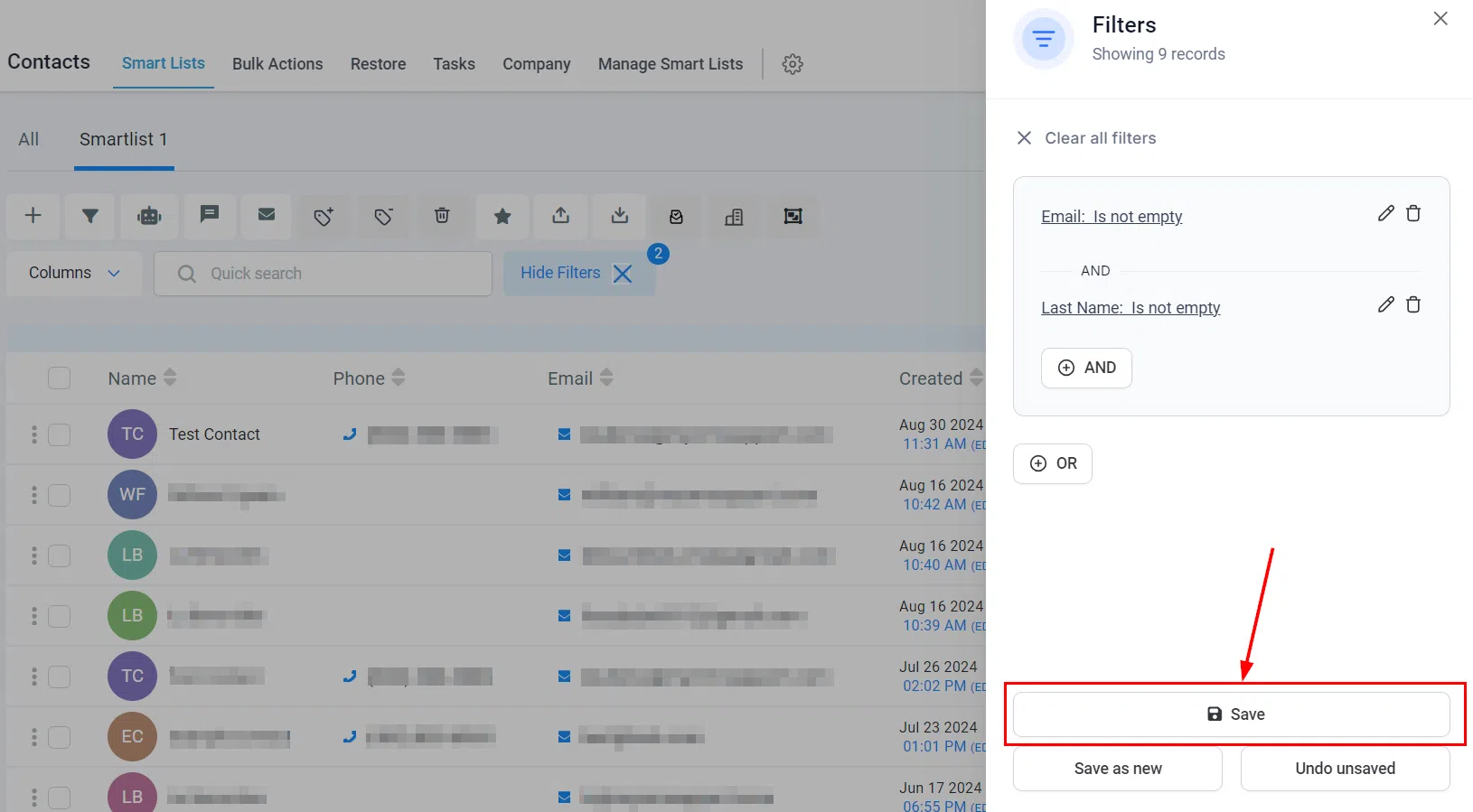 Growth360 Smart Lists - Save changes to existing list