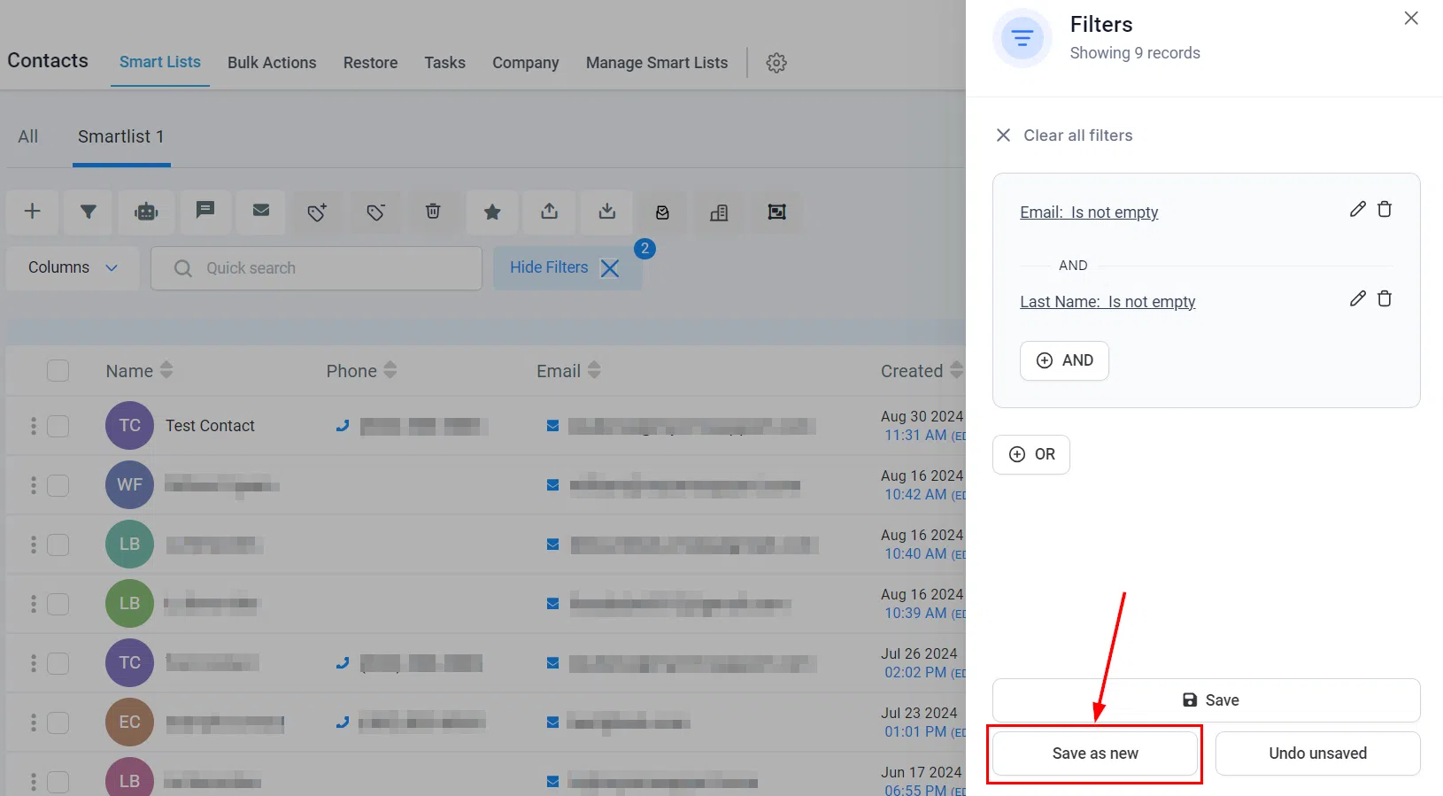 Growth360 Smart Lists - Save as New smart list