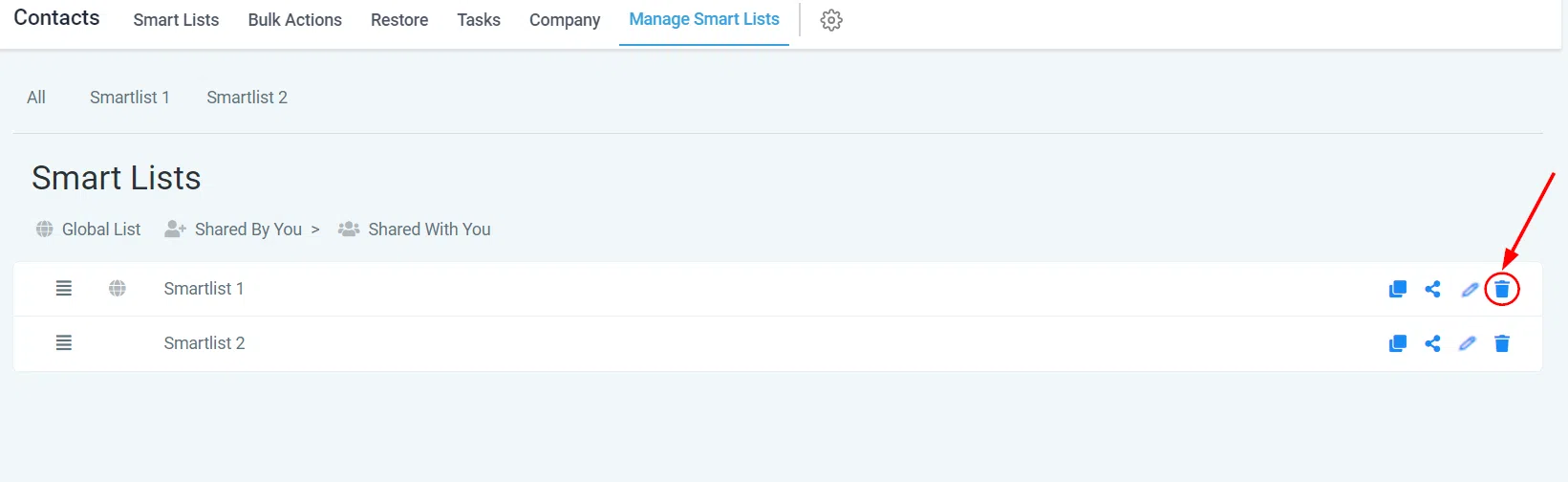 Growth360 Smart Lists - Delete a smart list