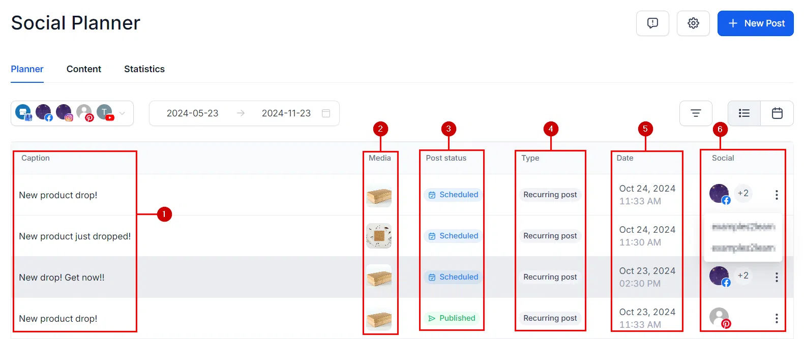 Growth360 Social Planner - planner post detail