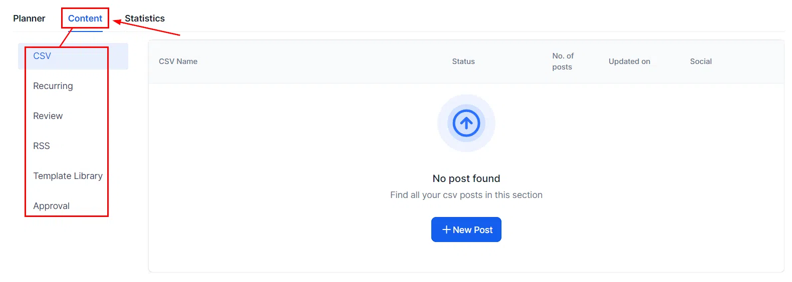 Growth360 Social Planner - content view