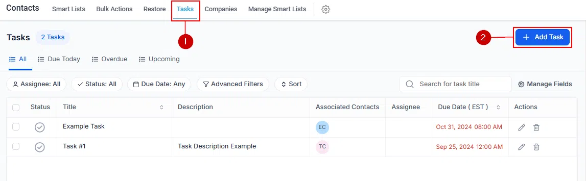 Growth360 Tasks - Navigate to Tasks and click Add New Task