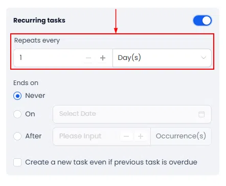Growth360 Tasks - Recurring tasks toggle