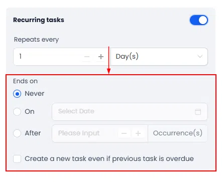 Growth360 Tasks - Recurrence frequency and end date