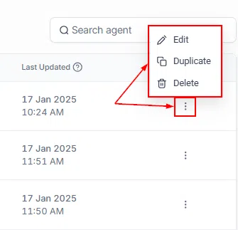 Growth360 Voice AI Agents - agent action menu