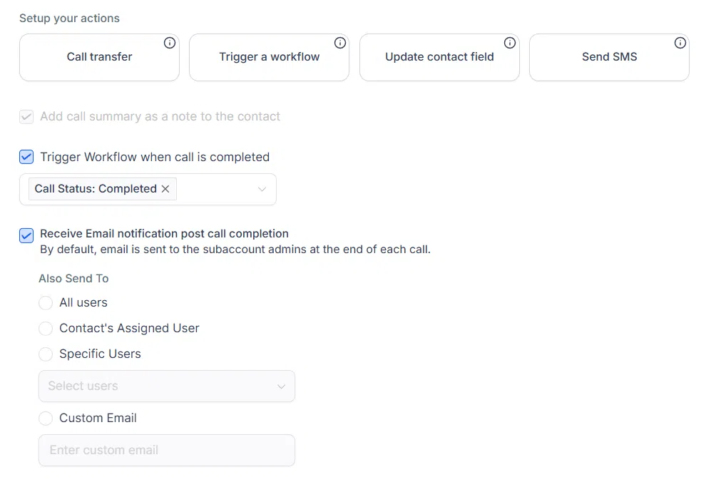 Growth360 Voice AI Agents - configuring agent actions