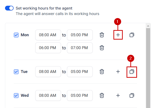Growth360 Voice AI Agents - adding time blocks to schedule