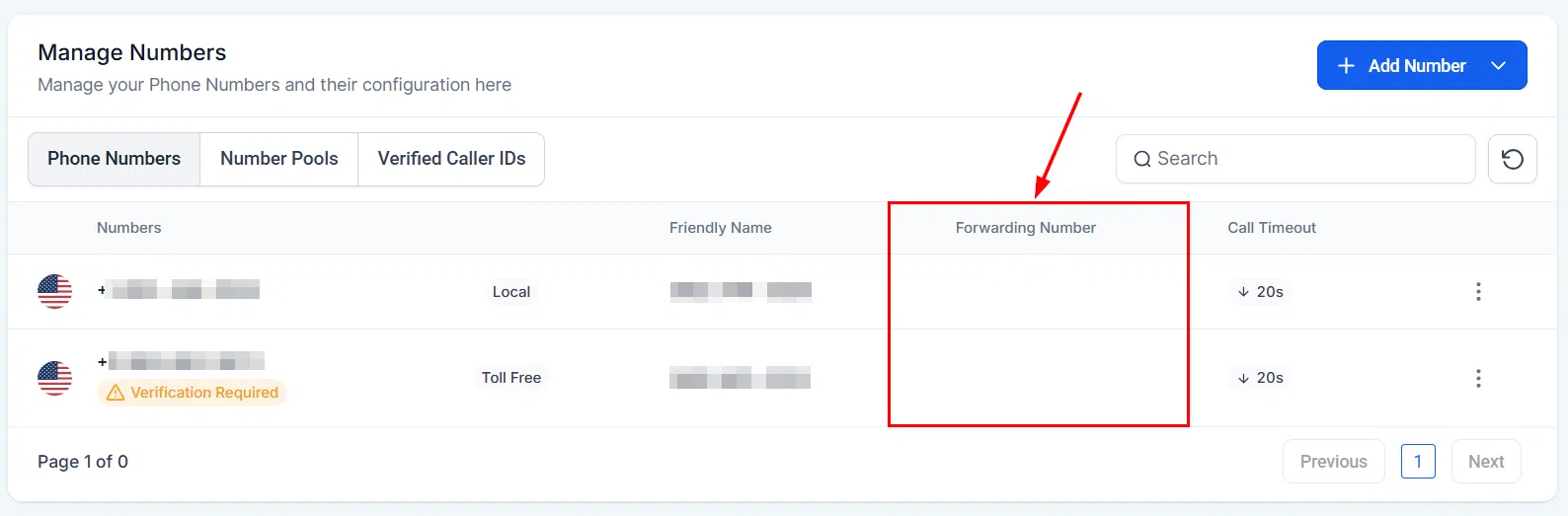Growth360 Voice AI Agents - forwarding number column in phone settings