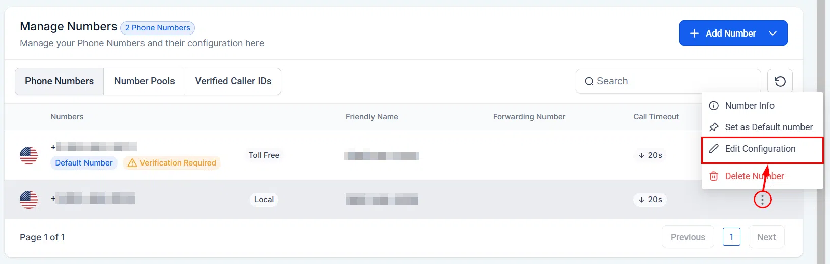 Growth360 Voice AI Agents - editing phone number configuration