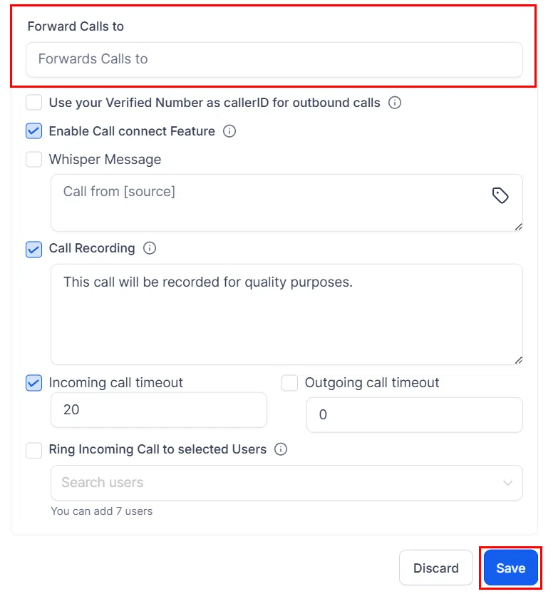 Growth360 Voice AI Agents - setting the forwarding number